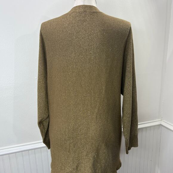 Ulla Popken Plus Size 20/22 Boyfriend Cardigan Sweater Gold Metallic Holiday - Picture 3 of 10